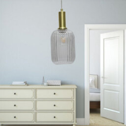 First Choice Lighting Set Of 2 Batley - Clear Ribbed Glass Satin Brass Deco Pendant Fittings - thumbnail 5