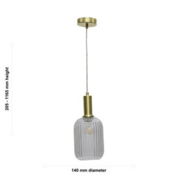 First Choice Lighting Set Of 2 Batley - Clear Ribbed Glass Satin Brass Deco Pendant Fittings - thumbnail 6