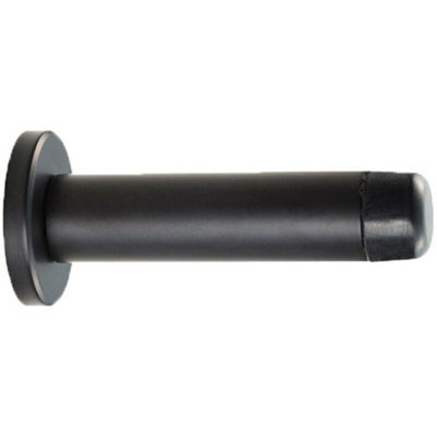 Rubber Tipped Doorstop Cylinder With Rose Wall Mounted 70mm Matt Black - image 1