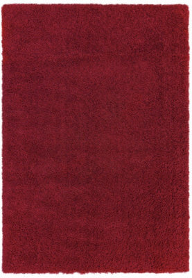 Red Modern Shaggy Easy To Clean Plain Rug For Living Room, Dining Room, Bedroom - 200Cm X 290Cm