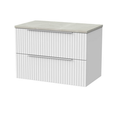 Balterley Callingwood Contemporary Wall Hung 2 Drawer Vanity Unit With Marble Plaster Laminate Worktop , 800mm, Matt White - image 1