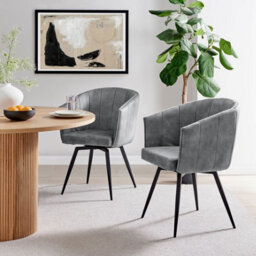 Grey Velvet Dining Chair With Swivel Black Legs Set Of 2 - thumbnail 2