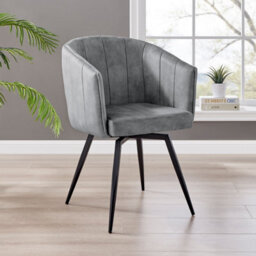 Grey Velvet Dining Chair With Swivel Black Legs Set Of 2 - thumbnail 3