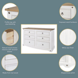 Core Products, Premium Corona, White, 3+3 Drawer Wide Chest H83.4Cm X W132.1Cm X D43.0Cm - thumbnail 8
