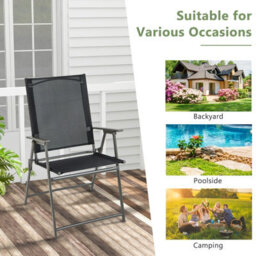 Costway 2 Pieces Patio Folding Chairs Outdoor Portable Dining Chairs With Armrests - thumbnail 9
