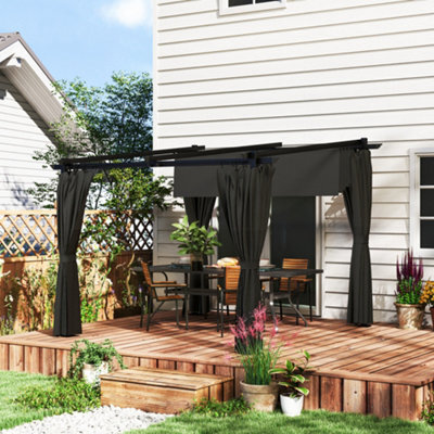 Outsunny 3 X 3(M) Metal Pergola With Retractable Roof And Sidewalls, Grey - image 1
