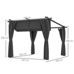 Outsunny 3 X 3(M) Metal Pergola With Retractable Roof And Sidewalls, Grey - thumbnail 3