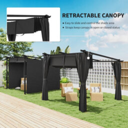 Outsunny 3 X 3(M) Metal Pergola With Retractable Roof And Sidewalls, Grey - thumbnail 4