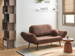 Beliani Sofa Bed 2 Seater Dorotea Boucle Brown - thumbnail 2