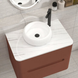 Royal Bathrooms Venice 700mm Terracotta Clay Wall Mounted Bathroom Countertop Vanity Unit 2 Drawer With Milan Basin - thumbnail 6
