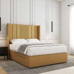 REGIONAL FURNISHINGS Mustard Plush Velvet Divan Bed Set Upholstered 54Inch Headboard 2Drawersfootend & Mattress In Double King 4Ft 6Ft Sizes - thumbnail 3