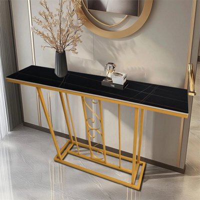 Black Gold Sintered Stone Metal Frametable Hallway Entrance Furniture - image 1