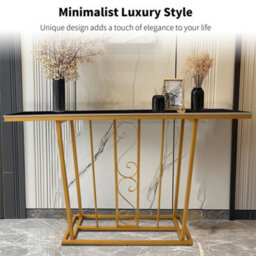 Black Gold Sintered Stone Metal Frametable Hallway Entrance Furniture - thumbnail 5