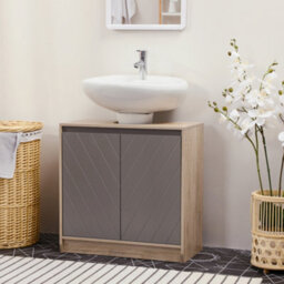 Homcom 60X60Cm Under-Sink Storage Cabinet W/ Adjustable Shelf 2 Doors Cabinet