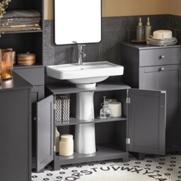 Sobuy Bzr18-Ii-Dg, Under Sink Cabinet Bathroom Vanity Unit, Suitable For Pedestal Sink, Grey,w60Xd30Xh60 - thumbnail 4