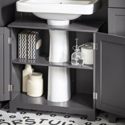 Sobuy Bzr18-Ii-Dg, Under Sink Cabinet Bathroom Vanity Unit, Suitable For Pedestal Sink, Grey,w60Xd30Xh60 - thumbnail 6