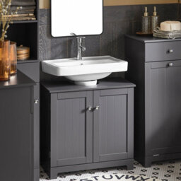 Sobuy Bzr18-Ii-Dg, Under Sink Cabinet Bathroom Vanity Unit, Suitable For Pedestal Sink, Grey,w60Xd30Xh60 - thumbnail 2
