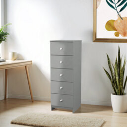 Yarmouth Ready Assembled Matt Grey No Effect 5 Drawer Bedside Chest (H)1067mm (W)370mm (D)390mm - thumbnail 1