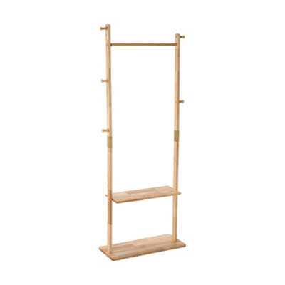 Living And Home Natural Wood Colour Rubberwood Freestanding Clothes Rack 5 Hooks Double Storage Shelves - image 1