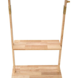 Living And Home Natural Wood Colour Rubberwood Freestanding Clothes Rack 5 Hooks Double Storage Shelves - thumbnail 5