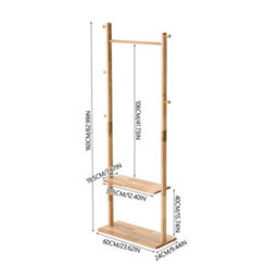 Living And Home Natural Wood Colour Rubberwood Freestanding Clothes Rack 5 Hooks Double Storage Shelves - thumbnail 8