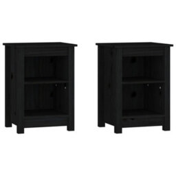 Vidaxl Bedside Cabinets 2 Pcs Black 40X35X55 Cm Solid Wood Pine Bedside Cabinets