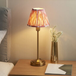 Luminosa Lighting Luminosa Rise Vintage Brass Finish Table Lamp With Coral Pink Fabric Ikat Shade 16Cm E14 - thumbnail 2