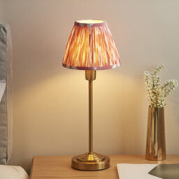 Luminosa Lighting Luminosa Rise Vintage Brass Finish Table Lamp With Coral Pink Fabric Ikat Shade 16Cm E14 - thumbnail 3