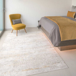 Loomed Grey Gold Metallic Floral Motif Distressed Living Area Rug 80X150Cm - thumbnail 2