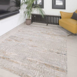 Loomed Grey Gold Metallic Floral Motif Distressed Living Area Rug 80X150Cm - thumbnail 1