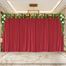 Neel Blue Red Velvet Backdrop Curtain Wrinkle-Free Polyester Fabric Background With Drapes, 3X6 Metres