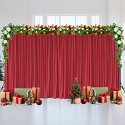 Neel Blue Red Velvet Backdrop Curtain Wrinkle-Free Polyester Fabric Background With Drapes, 3X6 Metres - thumbnail 6