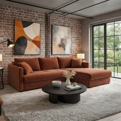 Orea Grey Fabric Corner Sofa Bed With Storage Profiled Cushions Stylish Multi Functional Sleeper For Living Room Brown Right - image 1