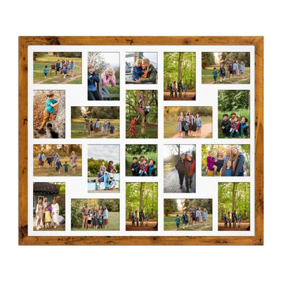 AK Frames 80X70Cm Rustic Oak Modern Multi Photo Frame With White Mount - Holds 20 Apertures (18X) 6X4, (2X) 4X4 Photos - image 1