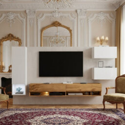 Amadeo Modern White Wotan Wall Unit Tv Cabinet And Hanging Storage With White Wotan Fronts - thumbnail 5
