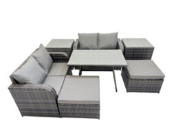 Fimous 6 Seater Garden Outdoor Rattan Furniture Set Rattan Sofa Oblong Dining Table With 2 Side Table Dark Grey - thumbnail 2