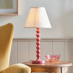 Luminosa Lighting Luminosa Higgledy Gloss Pink Clay Paint Table Lamp With Vintage White Fabric Ivy Shade 25Cm E14 - thumbnail 5
