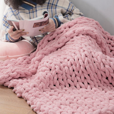 Living And Home Cozy Comfortable Pink Soft Handwoven Knitted Chenille Blanket For Couch And Bed 150Cm L X 100Cm W - image 1