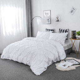 TheWhiteWater Limited Pintuck Duvet Cover Set + Matching Pillowcases With Bedsheet - 3In1 Hotel Style Bedding Set - White - thumbnail 4