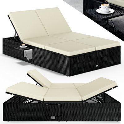 Casaria 2 Person Polyrattan Double Sun Lounger, Black Cream, 200X115 Cm - image 1