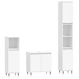 Berkfield 3 Piece Bathroom Cabinet Set White Engineered Wood - thumbnail 2