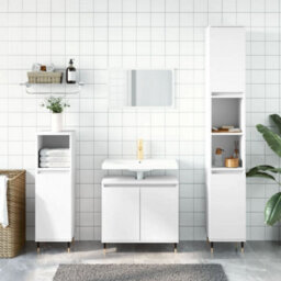 Berkfield 3 Piece Bathroom Cabinet Set White Engineered Wood - thumbnail 1