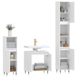 Berkfield 3 Piece Bathroom Cabinet Set White Engineered Wood - thumbnail 4