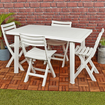 Urbn-Garden Urbngarden 126Cm Height White Rectangle Garden Table And 4 Folding Chairs Dining Set Patio Dining Furniture - image 1