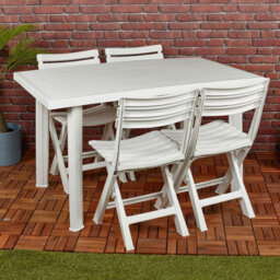Urbn-Garden Urbngarden 126Cm Height White Rectangle Garden Table And 4 Folding Chairs Dining Set Patio Dining Furniture - thumbnail 2