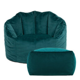 icon Sirena Scallop Chair Bean Bag And Footstool Teal Green Velvet Bean Bags