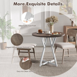 Gainoom 80Cm Round Dining Table Wooden Kitchen Table W/ Metal Pedestal Base - thumbnail 9