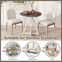 Gainoom 80Cm Round Dining Table Wooden Kitchen Table W/ Metal Pedestal Base - thumbnail 8