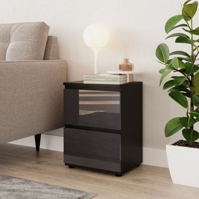 Urbn-Living Urbnliving 49Cm Height Glossy 2 Drawers Bedside Cabinet Chest Of Drawers With Smooth Metal Runner Black & Grey - image 1