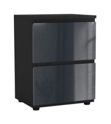 Urbn-Living Urbnliving 49Cm Height Glossy 2 Drawers Bedside Cabinet Chest Of Drawers With Smooth Metal Runner Black & Grey - thumbnail 2